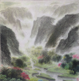 黄展时作品《幽谷春色》  规格：67x67cm